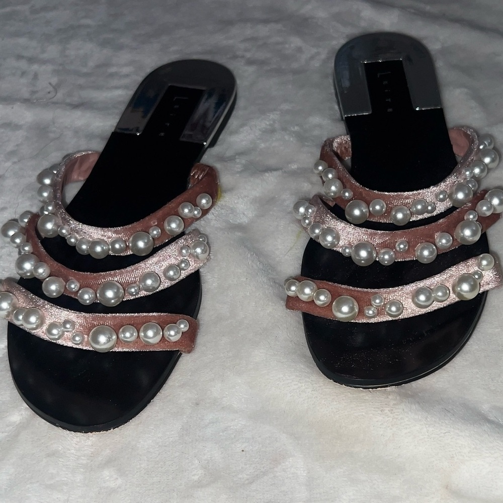 Leith pearl blush velvet slide on sandal shoe - Picture 6 of 8